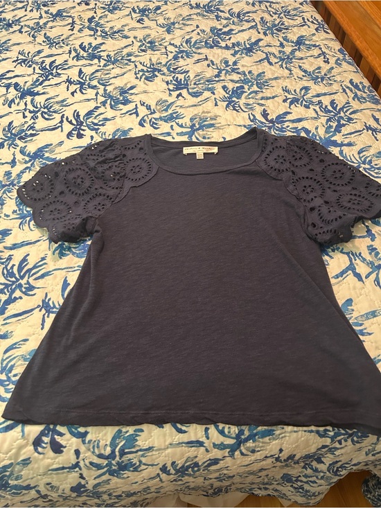 Chelsea & Theodore Tops - Chelsea & Theodore Navy Eyelet Short Sleeve Tee